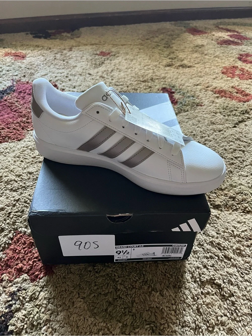 adidas White Sneakers with Gray Three Stripes